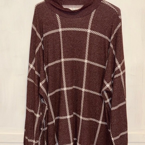 Maurices Sweaters - Maurices Brown Plaid Cowl Neck Sweater